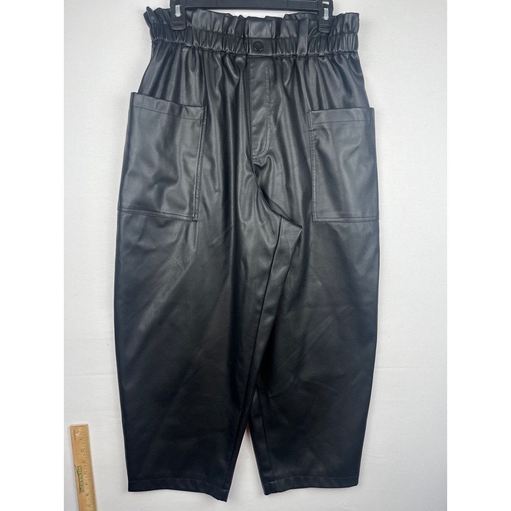 Ophelia Roe Faux Leather Paperbag Waist Cropped Pants Womens 1X Black